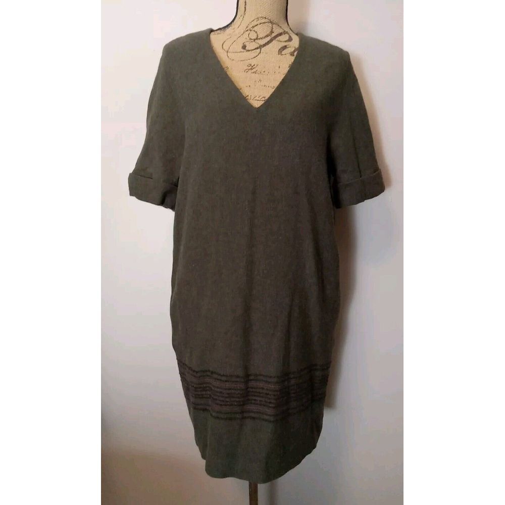 massimo dutti Green Woolblend‎ Multicolor Stripe Hem Shift Dress Size L